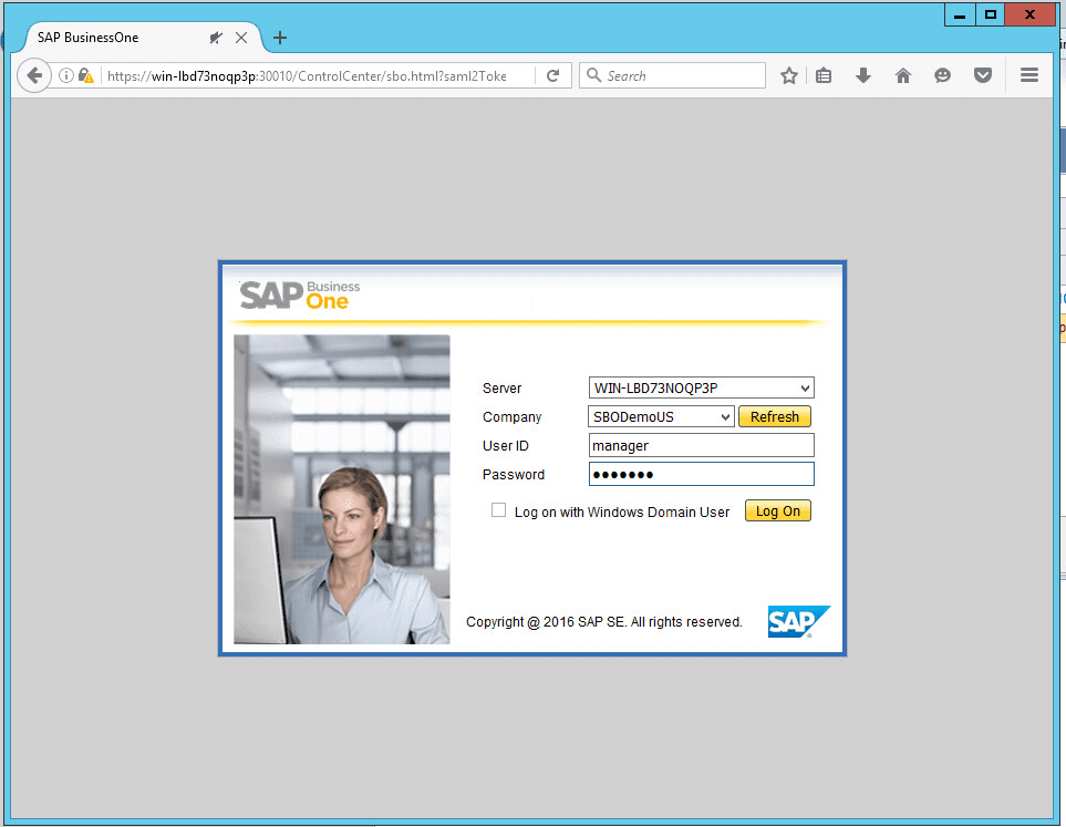 SAP Business One Browser Access login
