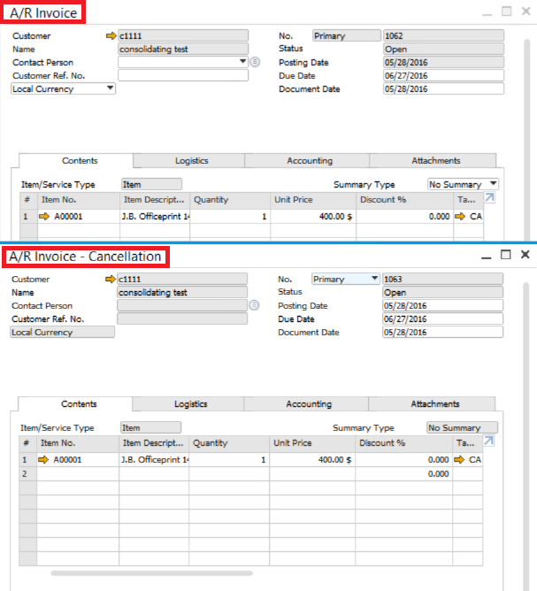 Cancelling Document in SAP Business One