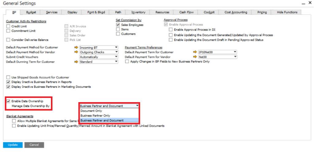 Data Ownership in SAP Business One