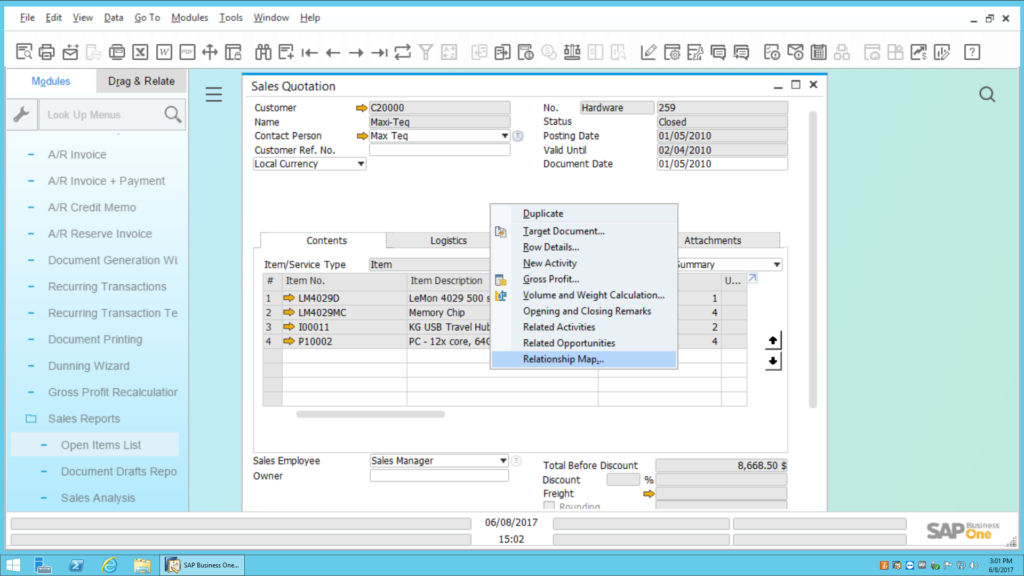 Relationship Map in SAP Business One