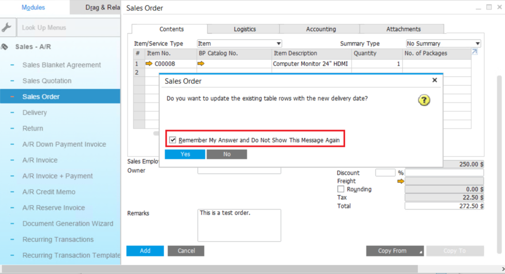 Message Preferences Setting in SAP Business One