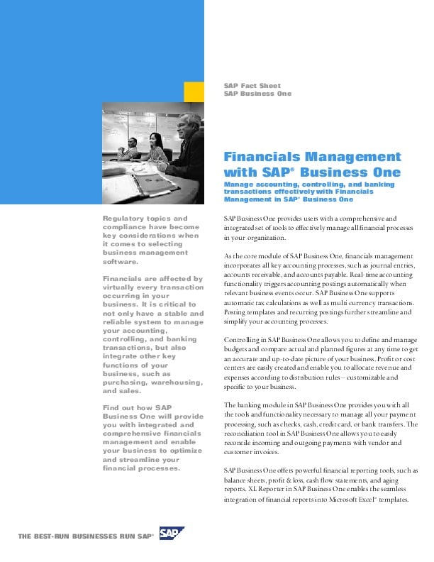 Fact sheet - SAP Business One Financials Management