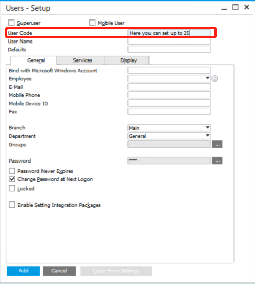 User Code Length in SAP Business One