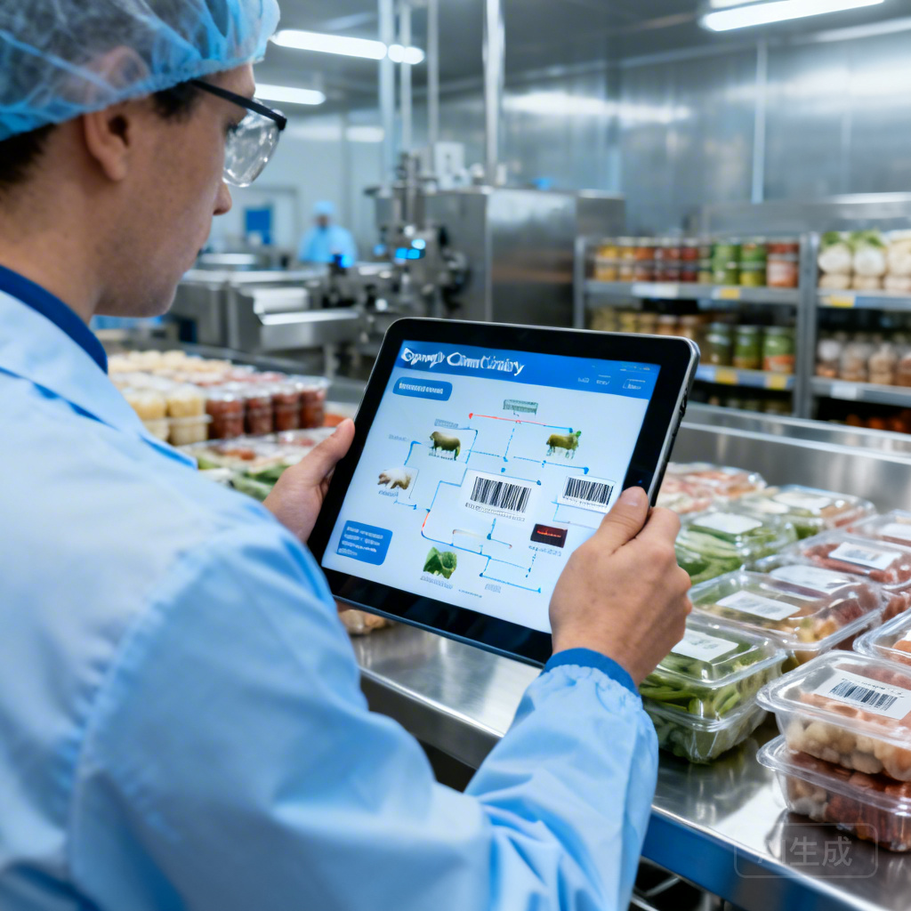 Quality inspector scanning batch codes in food facility