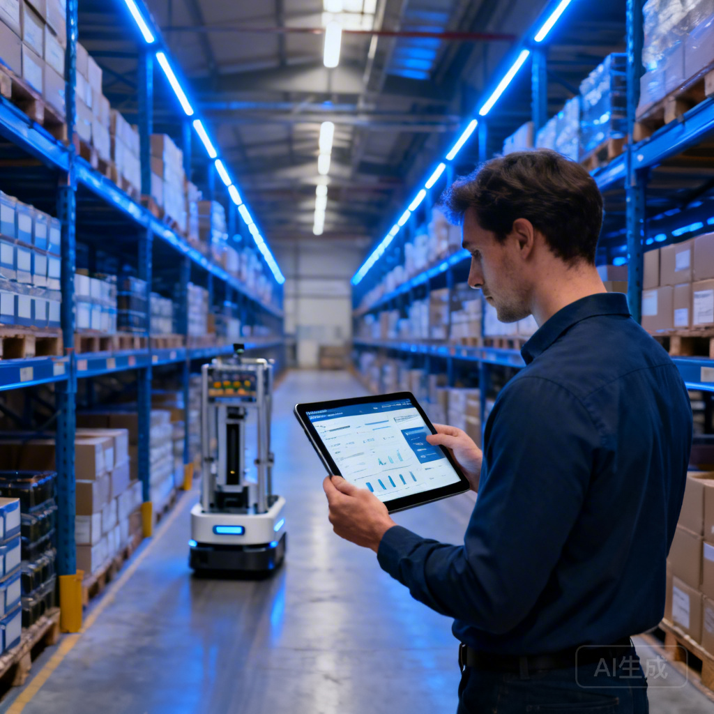 Warehouse manager with AI inventory dashboard