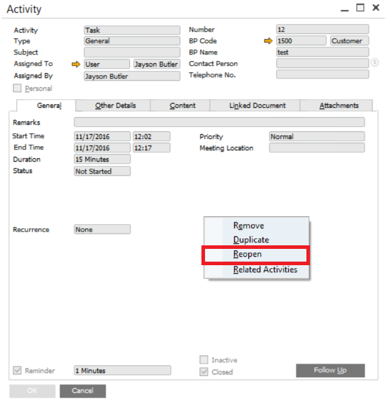 Activity Status in SAP Business One