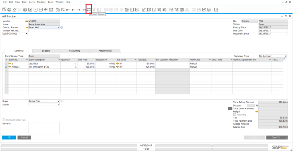 Refresh-by-simple-clicking-in-SAP-Business-One-1